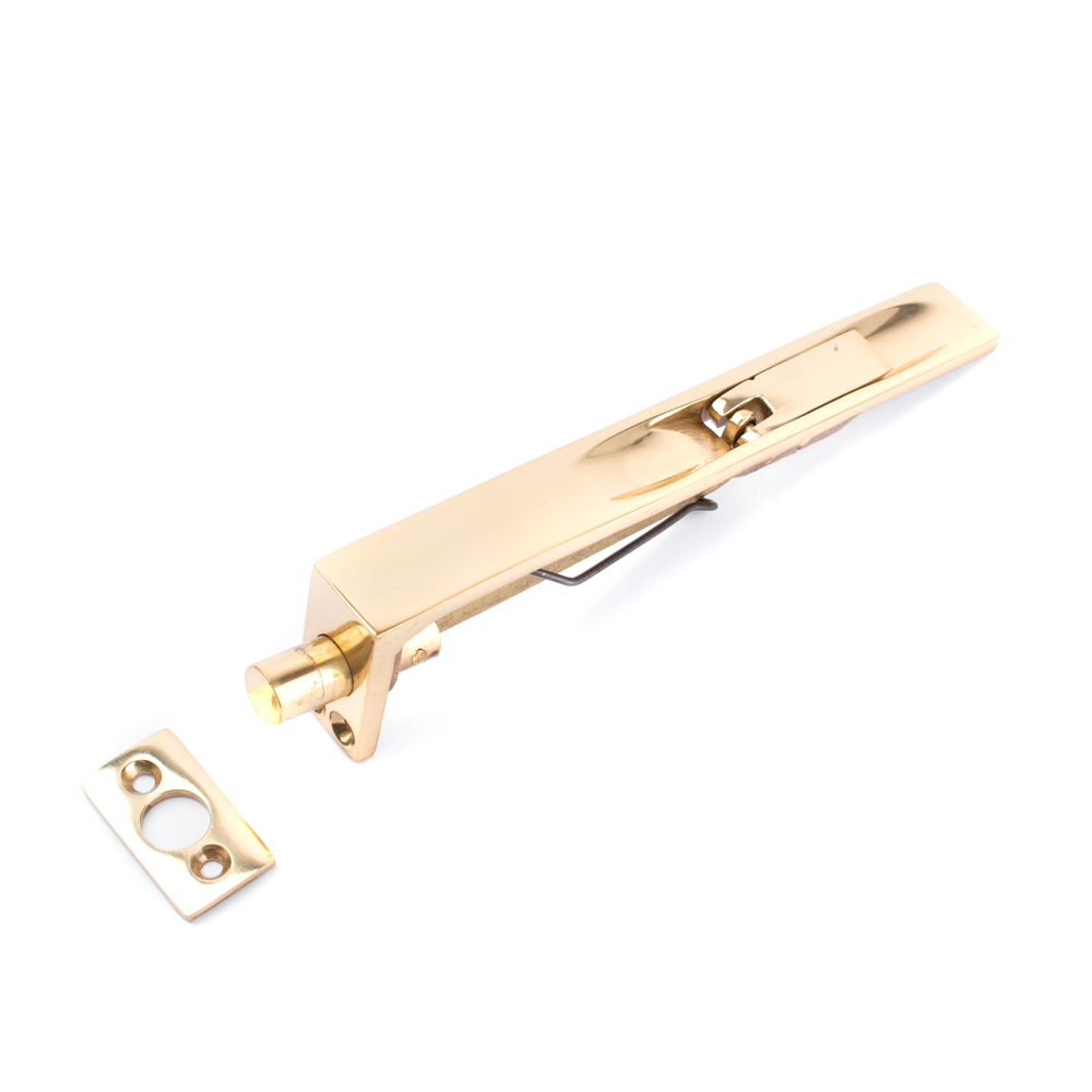 Prima 6 Inch Lever Action Flush Bolt- Polished Brass